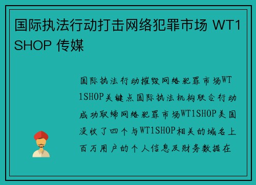 国际执法行动打击网络犯罪市场 WT1SHOP 传媒