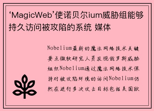 ‘MagicWeb’使诺贝尔ium威胁组能够持久访问被攻陷的系统 媒体